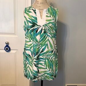 New York & Company Green and White Tropical Leaf Sleeveless Dress